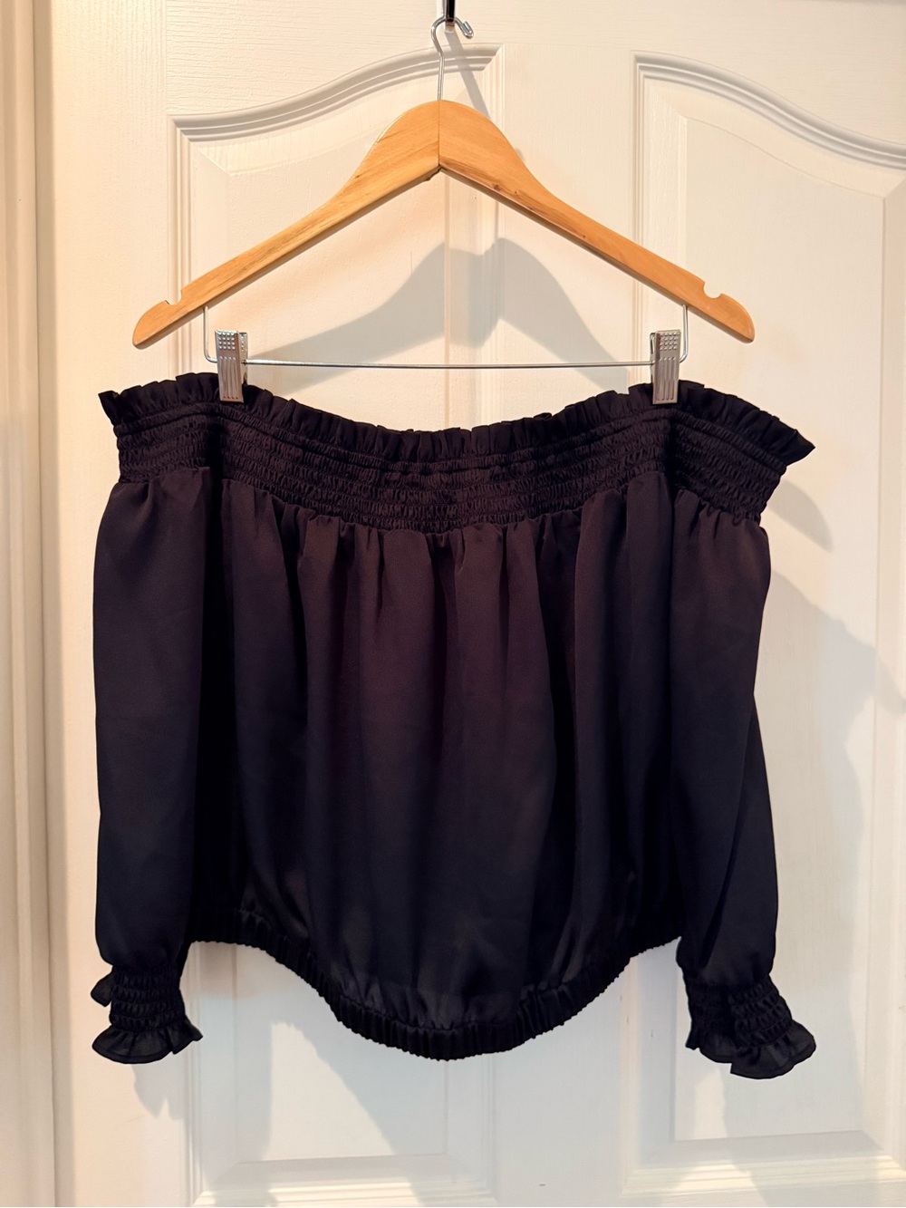 Express Women’s Black Off-the-Shoulder Blouse with Smocked Trim XL